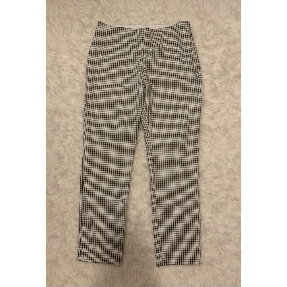 green plaid-print pants